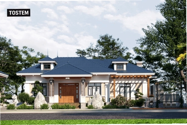 Nhà cấp 4 mái Nhật hình chữ L tối ưu không gian và tạo sân trong thoáng đãng