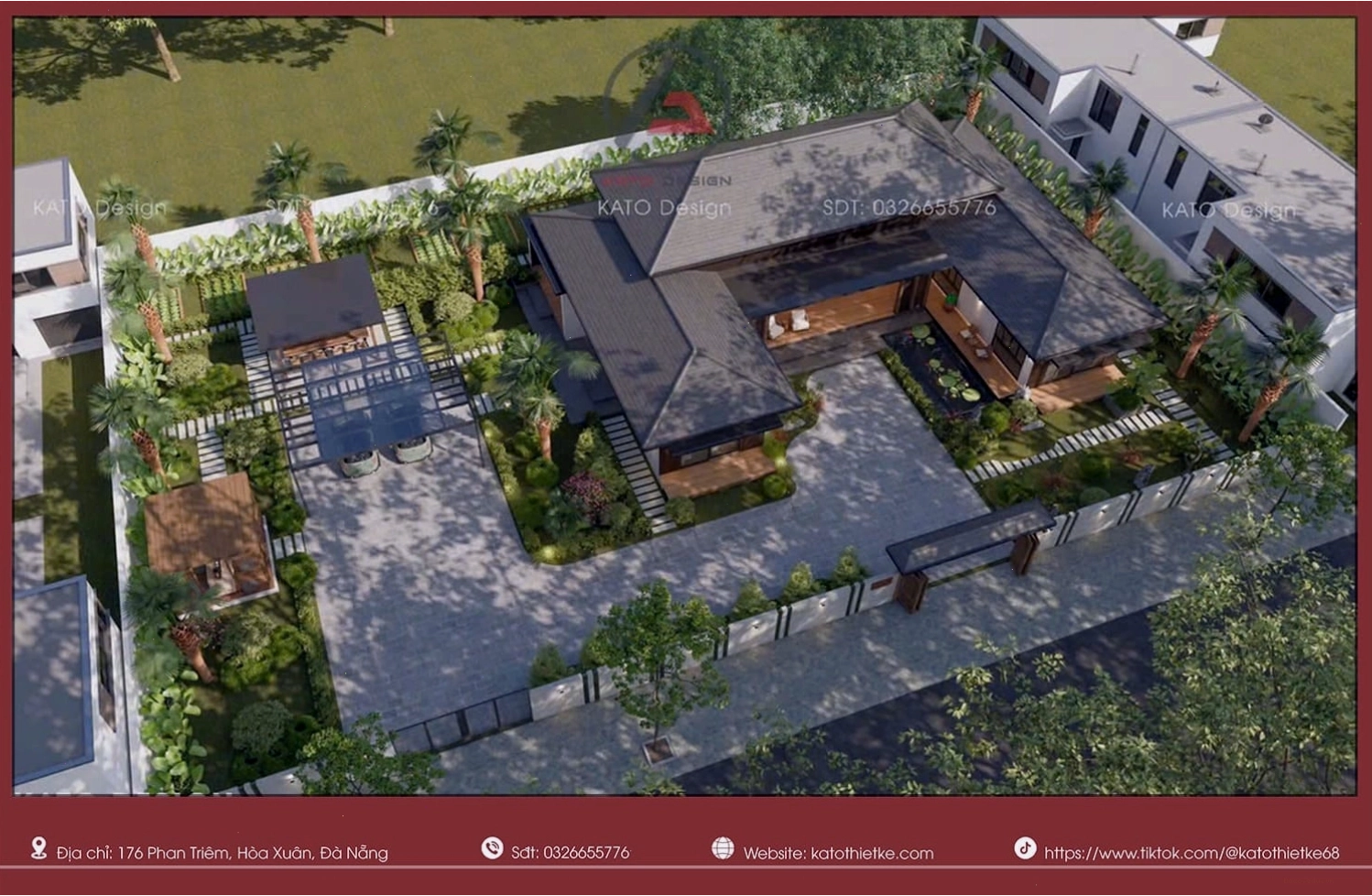 Nhà cấp 4 mái Nhật Tam Hợp Viện với ba khối nhà quây quần quanh sân, đảm bảo riêng tư, thoáng đãng và chi phí hợp lý