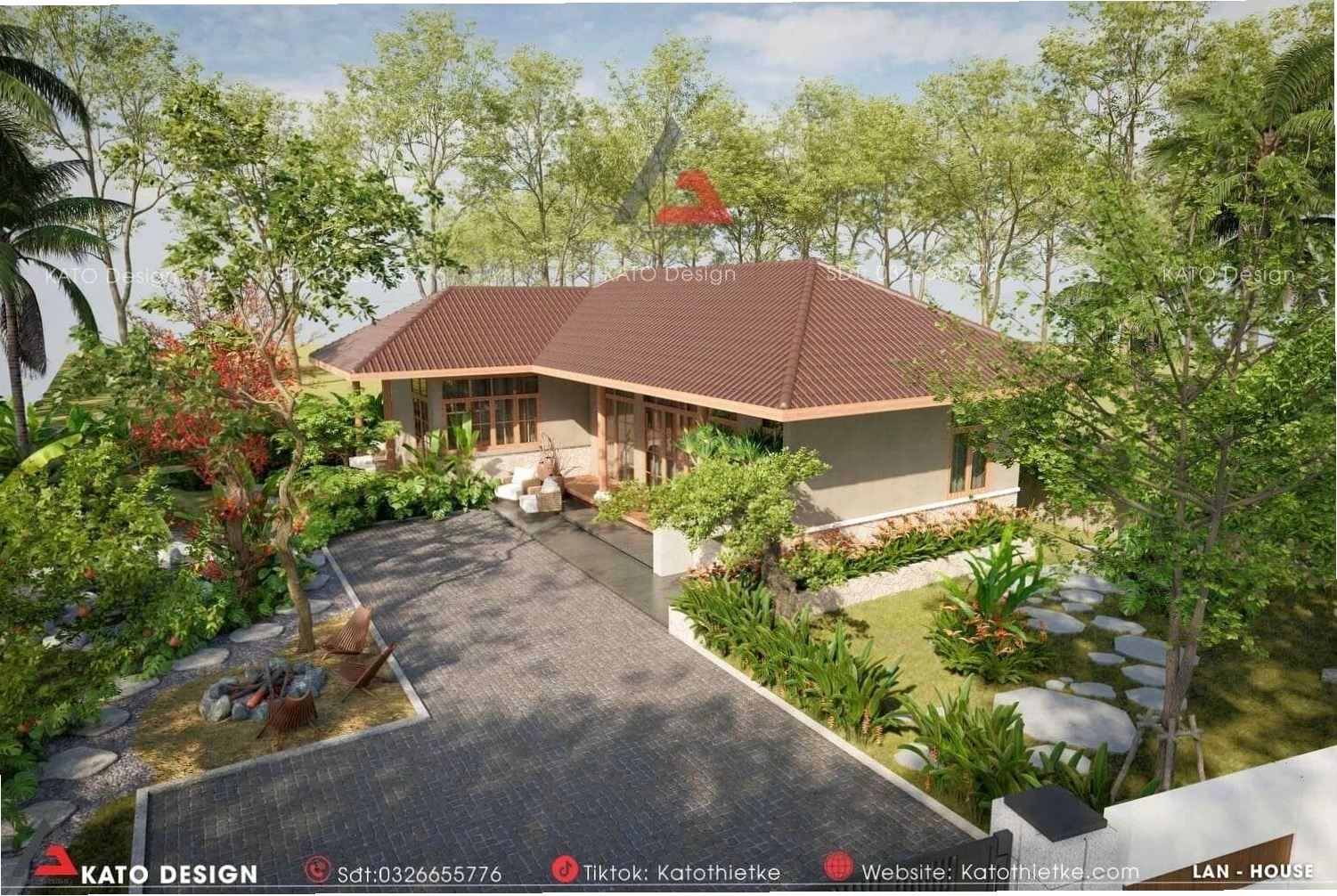 Nhà cấp 4 sân vườn mái Nhật chữ L, tối ưu hóa không gian và tạo sự riêng tư