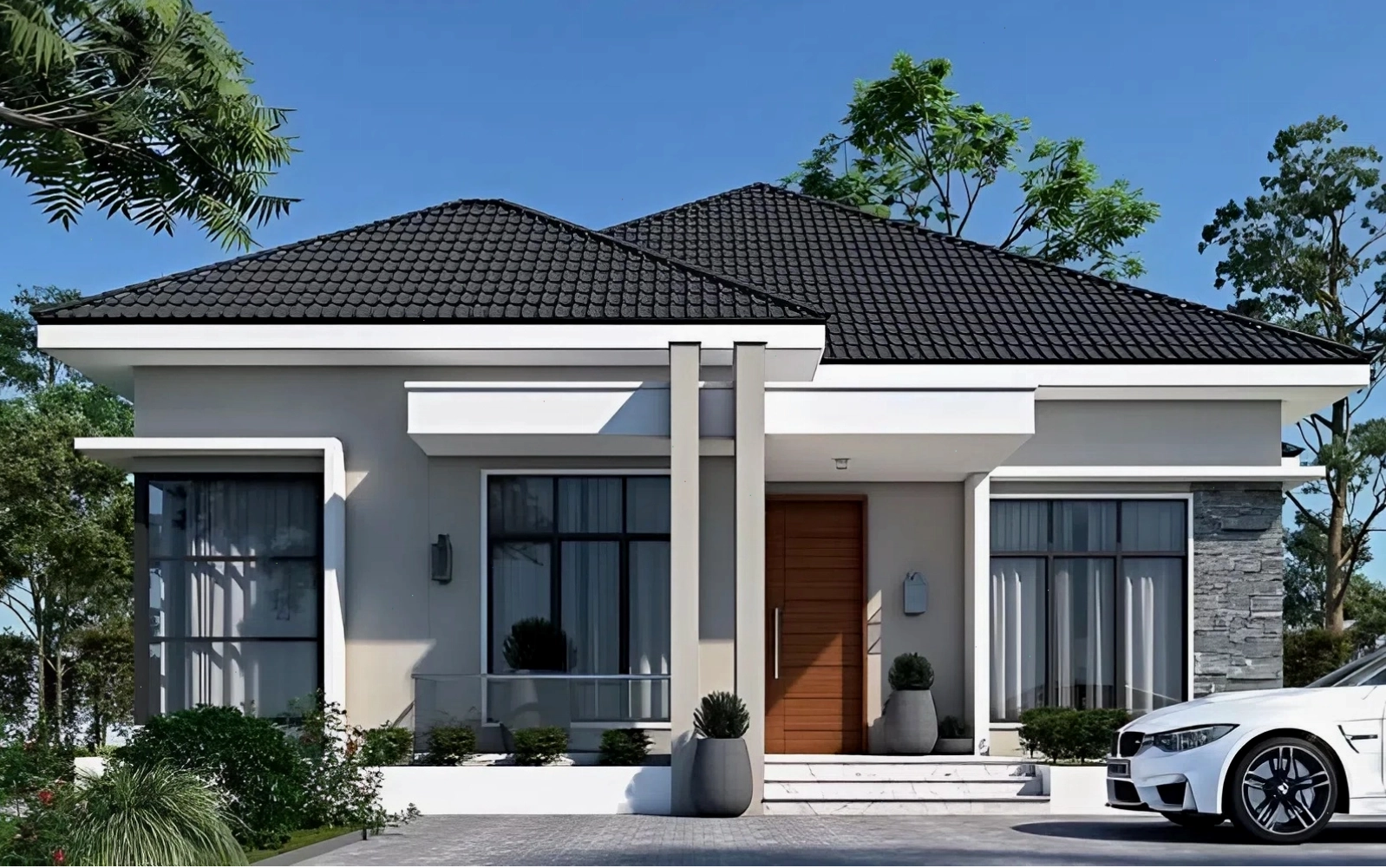 Nhà mái Nhật 1 tầng hiện đại phối màu trung tính tinh tế