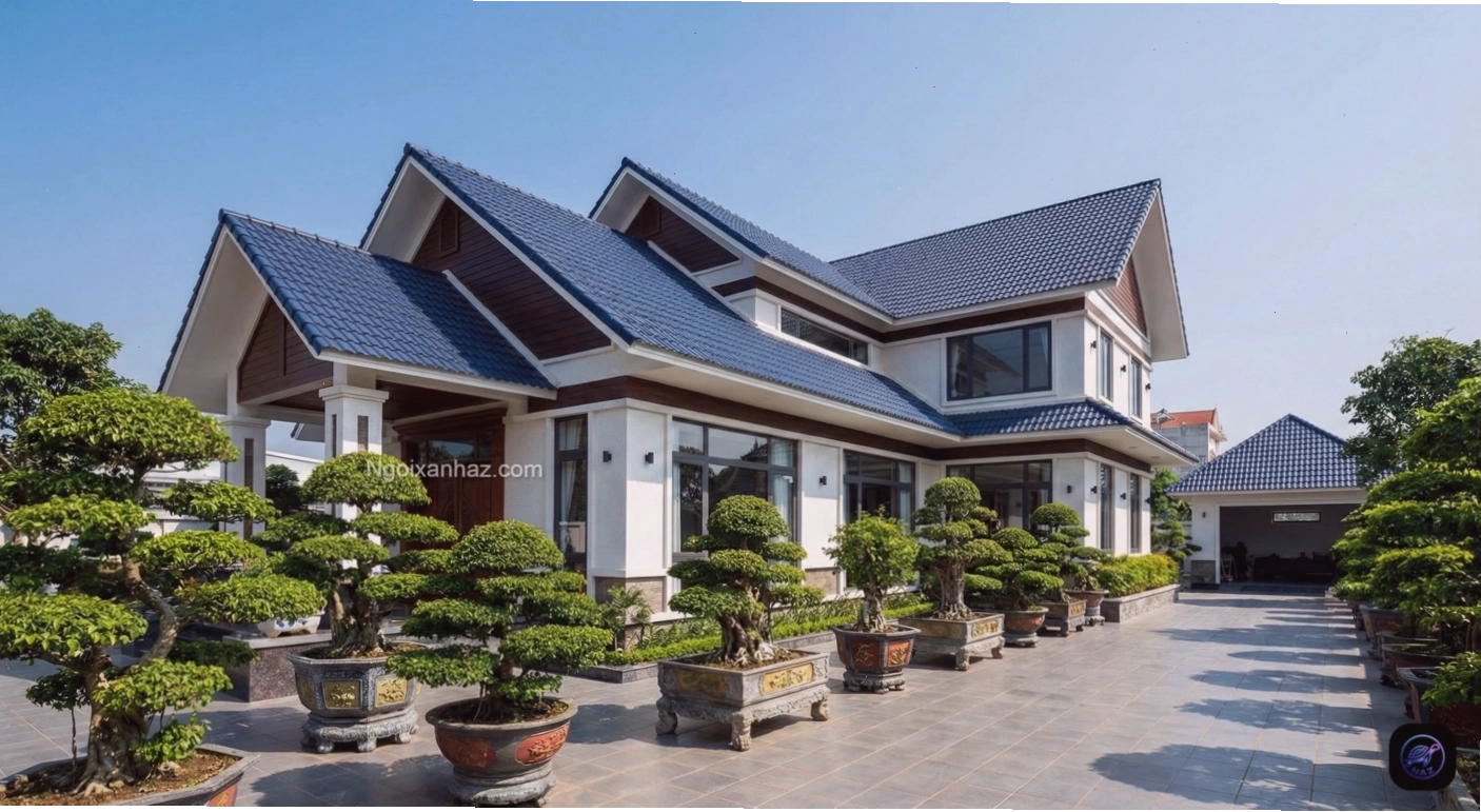 Nhà mái Thái hiện đại 2 tầng với vẻ đẹp sang trọng và bề thế