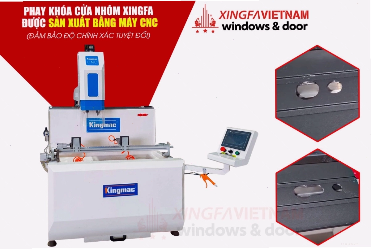Phay khóa cửa nhôm Xingfa bằng máy CNC