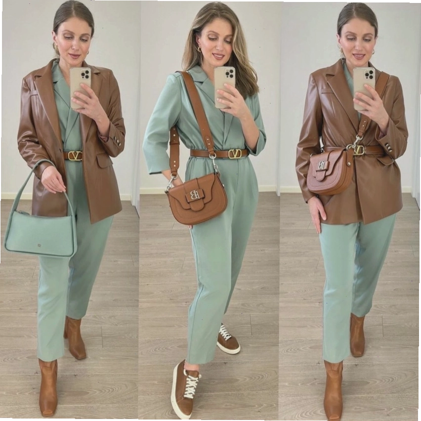 Phối đồ với màu xanh cổ vịt và camel tạo phong cách thời thượng, vintage