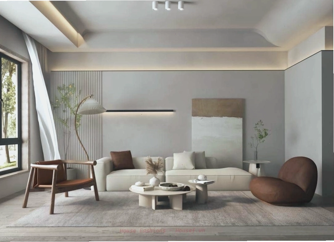 Phòng khách phong cách Wabi Sabi đề cao vẻ đẹp mộc mạc và tự nhiên