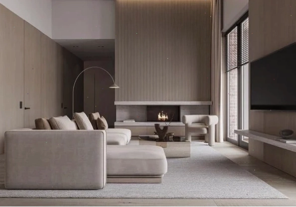 Phòng khách với sofa và bàn trà tối giản