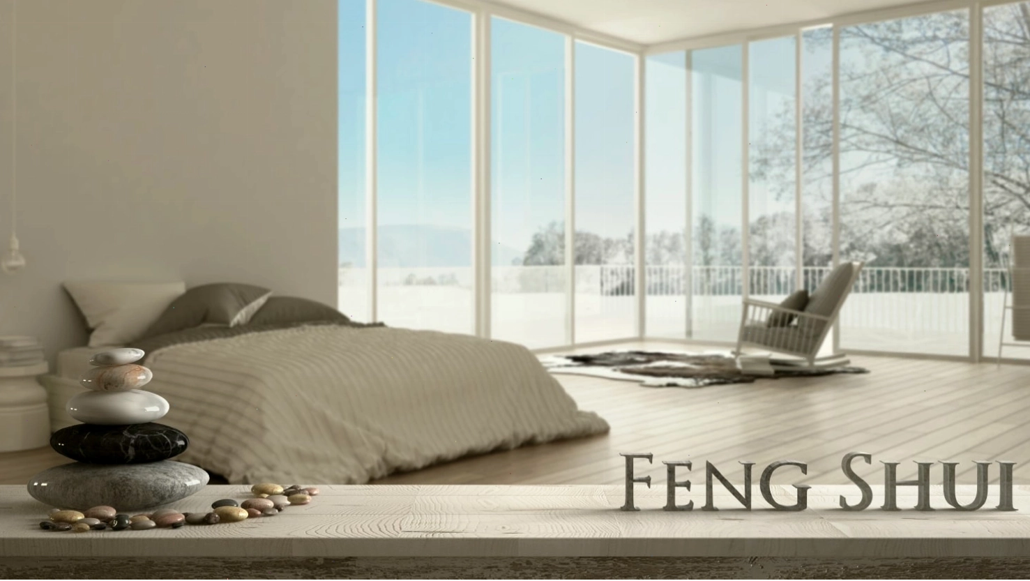 Phòng ngủ được thiết kế theo các đề xuất của Feng Shui, tạo cảm giác thư thái và cân bằng