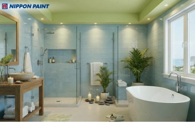 Phòng tắm spa màu xanh dương nhẹ nhàng thư giãn tuyệt đối
