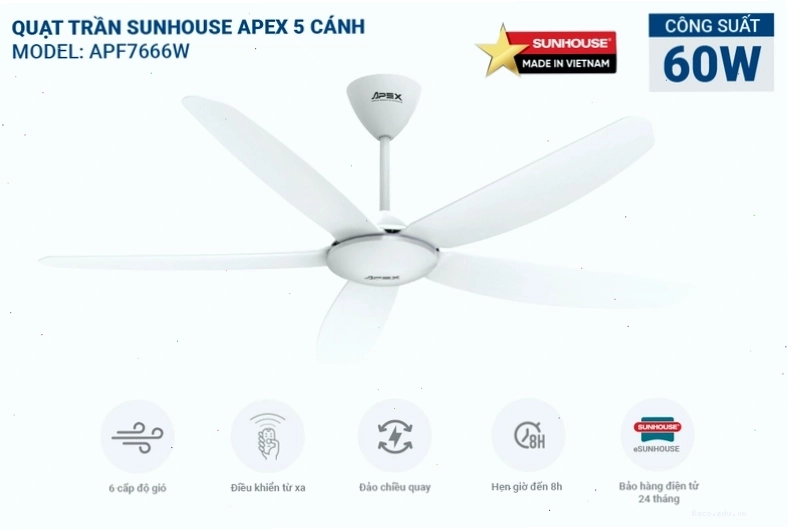 Quạt trần SUNHOUSE 5 cánh APF7666W