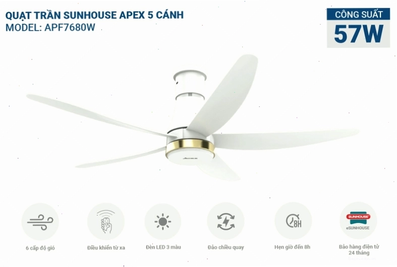 Quạt trần SUNHOUSE 5 cánh APF7680W
