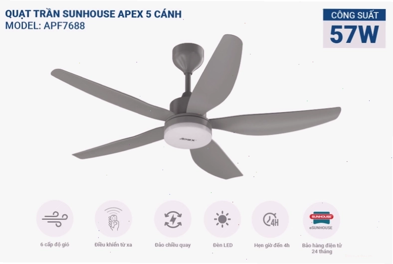 Quạt trần SUNHOUSE 5 cánh APF7688W