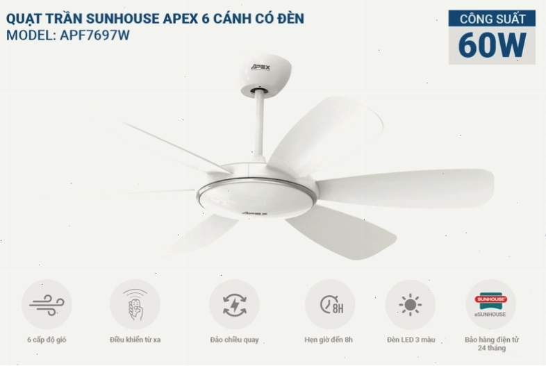 Quạt trần SUNHOUSE 6 cánh APF7697W