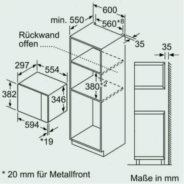 Sơ đồ kích thước hốc tủ lắp đặt lò vi sóng âm tủ Bosch