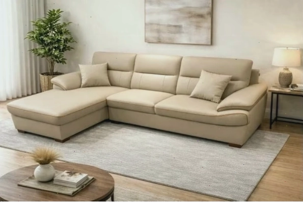 Sofa góc phải bọc da mã 130 hiện đại và tiện nghi