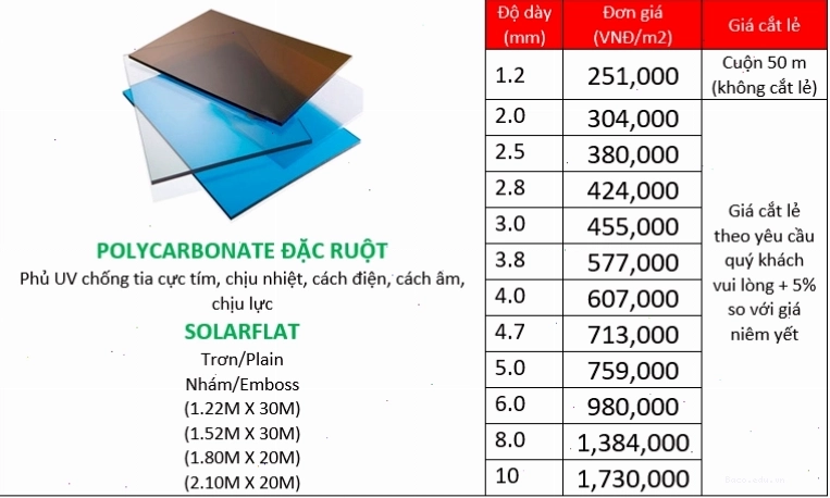 Tấm poly đặc ruột giá mới