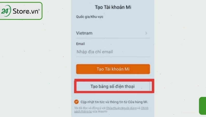 Tạo tài khoản Mi Home bằng số điện thoại