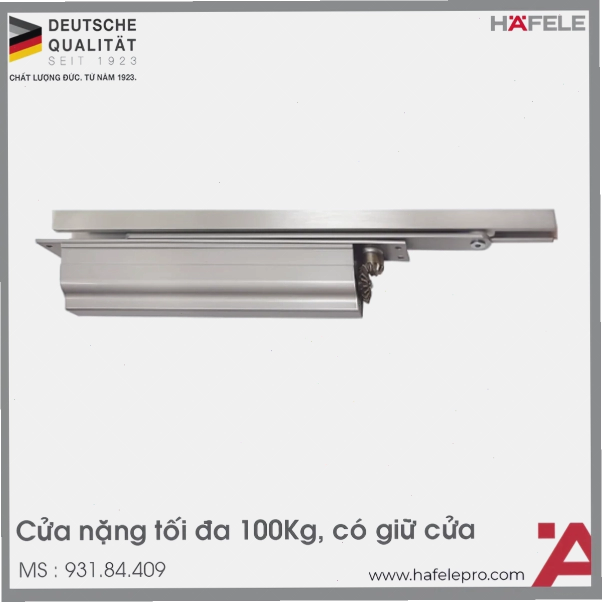 Tay đẩy hơi cùi chỏ lắp âm 100kg Hafele 931.84.409, đảm bảo sự kín đáo và thẩm mỹ