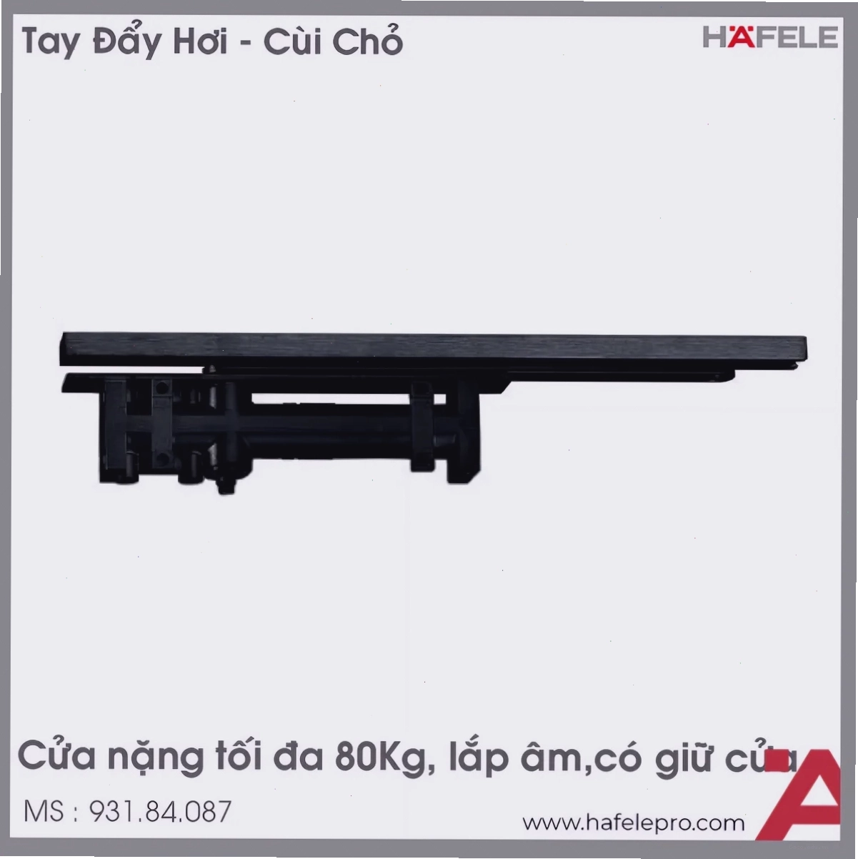 Tay đẩy hơi cùi chỏ lắp âm 80kg Hafele 931.84.087, độ bền cao