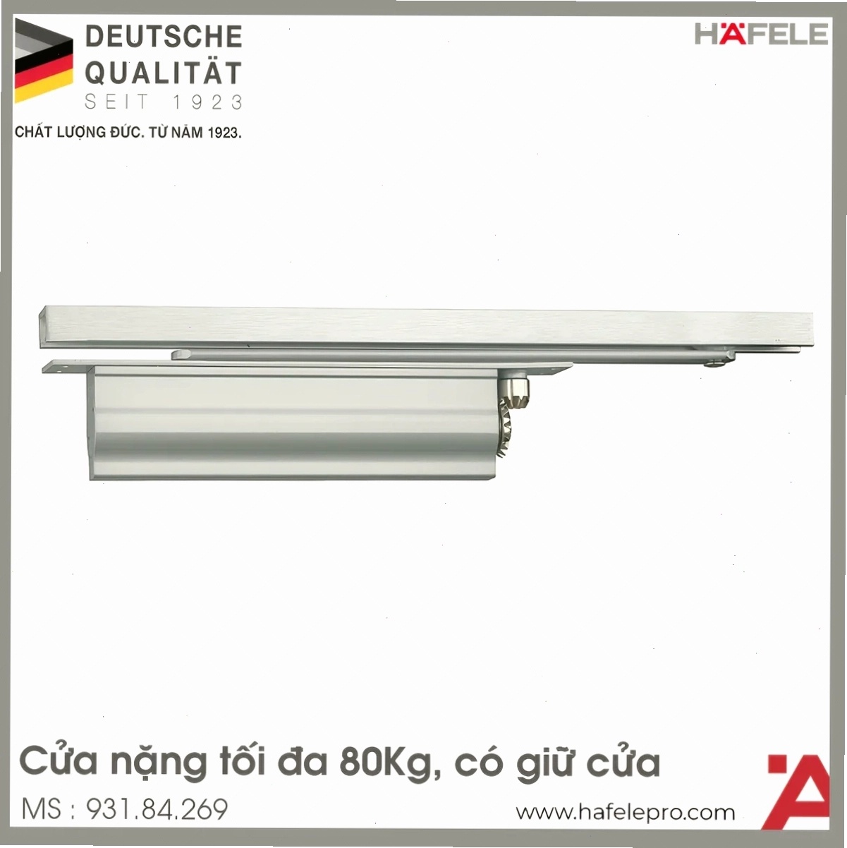 Tay đẩy hơi cùi chỏ lắp âm 80kg Hafele 931.84.269, thiết kế hiện đại