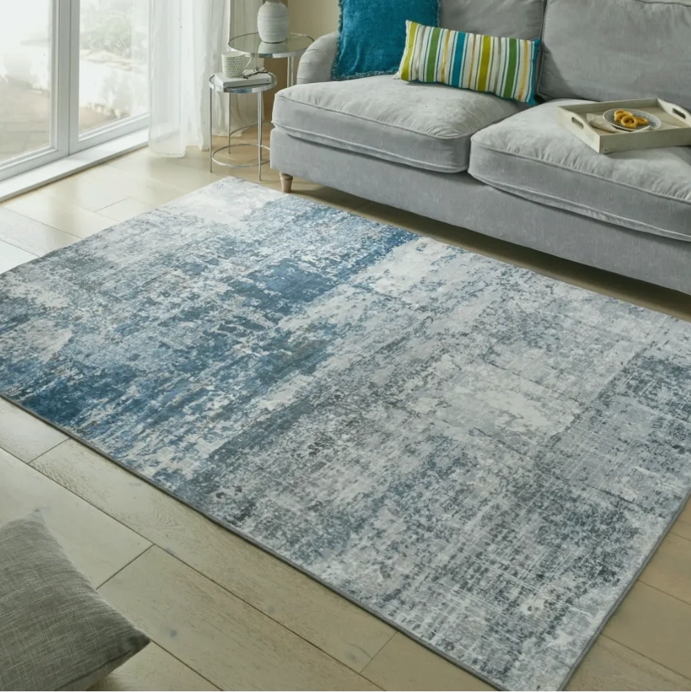Thảm Lux Washable LUX07 Blue Ivory Rug với gam màu xanh ivory kết hợp, mang phong cách trang nhã