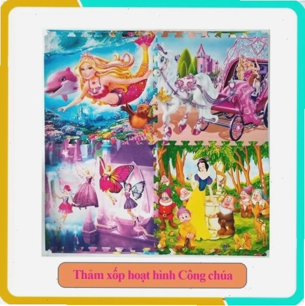 Thảm xốp cho bé hình công chúa Disney, bộ 4 tấm 60x60cm, màu hồng pastel dịu mắt