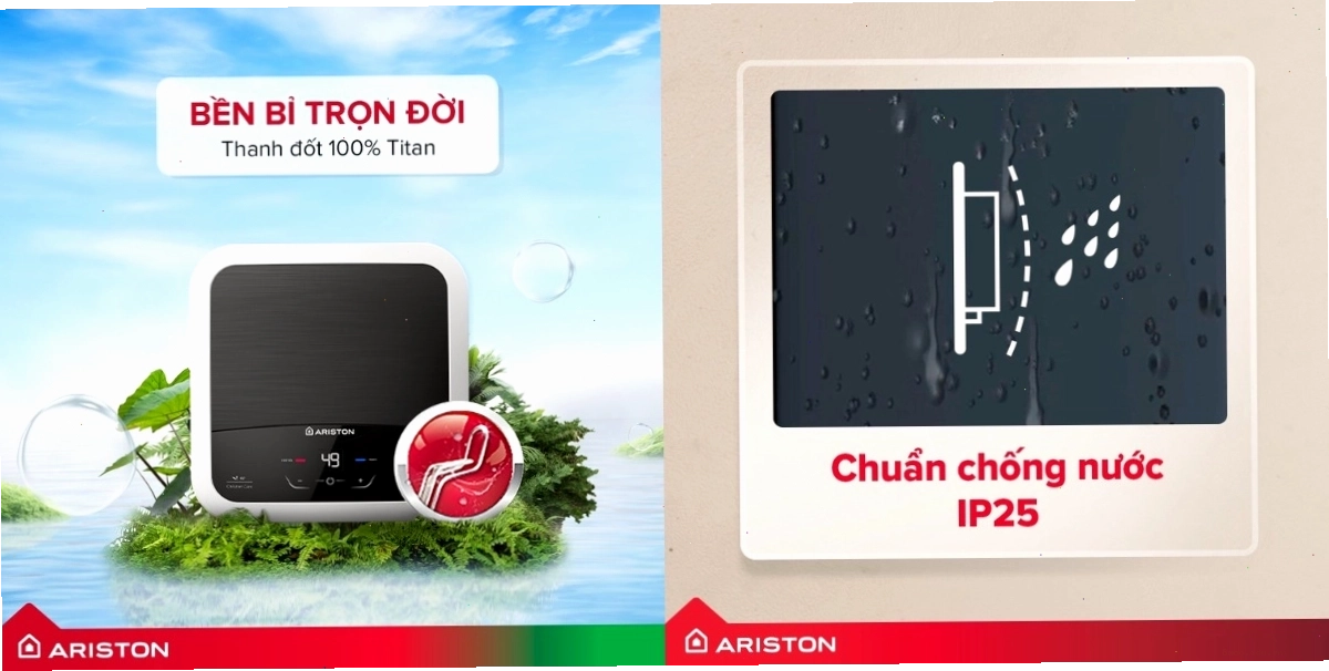 Thanh đốt bằng 100% Titan và chống nước IP25 trên máy nước nóng Ariston
