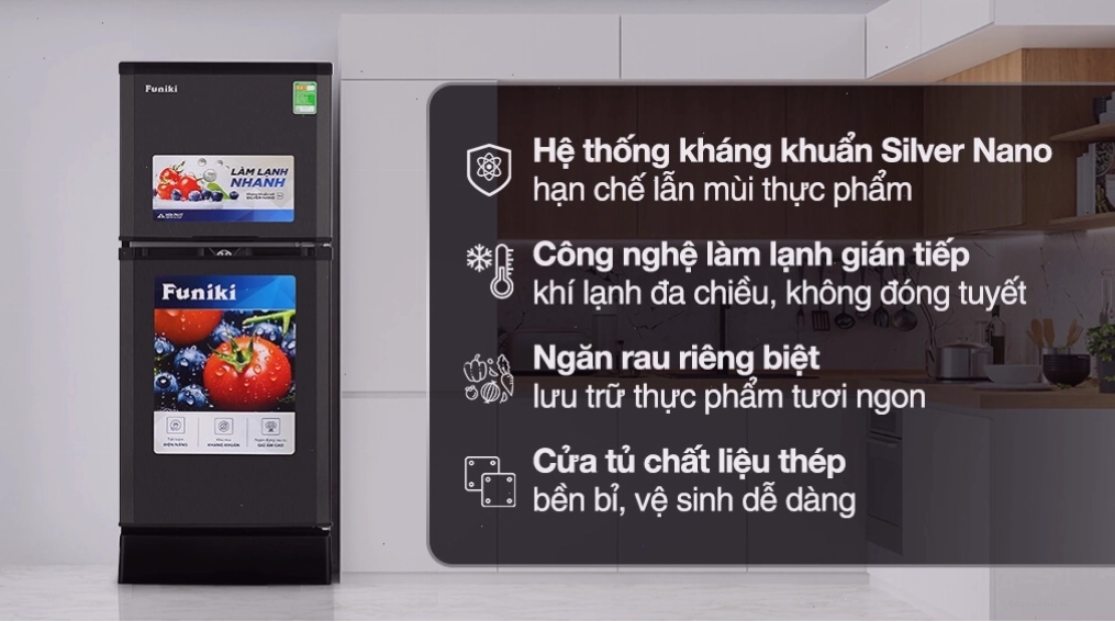 Thiết kế cửa tủ lạnh Funiki 120 lít HR T6120TDG