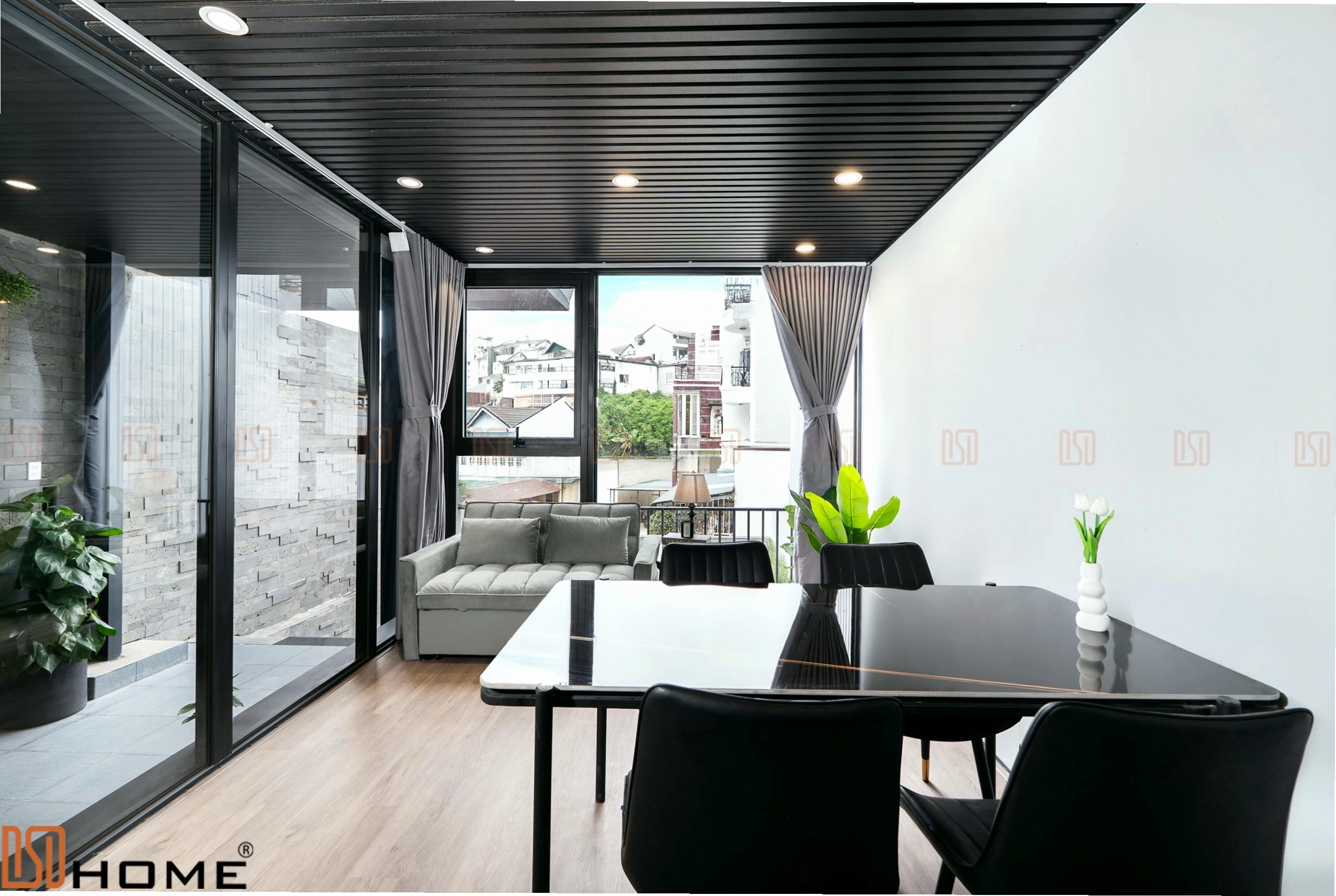 Thiết kế nhà lắp ghép hiện đại với không gian mở và vật liệu cao cấp