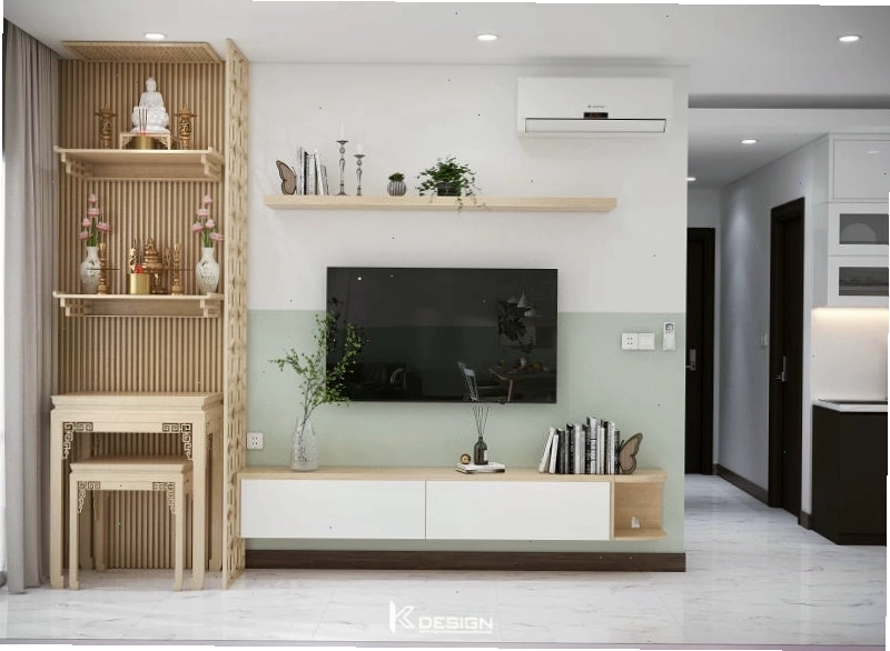 Thiết kế phòng khách chung cư có bàn thờ đứng