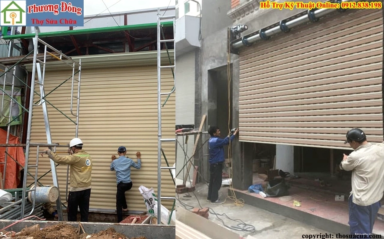 Thợ sửa cửa cuốn chuyên nghiệp tại TP.HCM đang làm việc