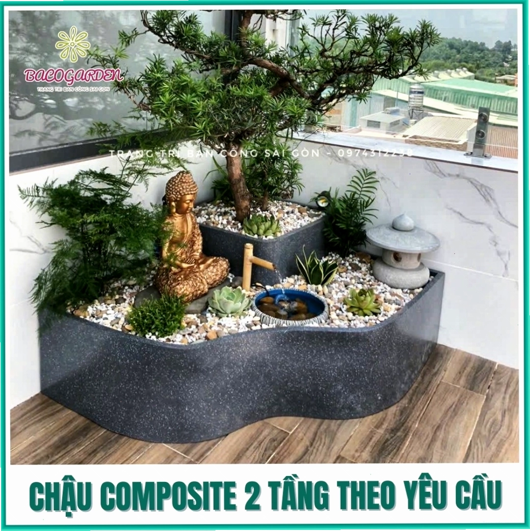 Thông tin chậu composite 2 tầng theo yêu cầu, vật liệu cao cấp, thiết kế 2 tầng tối ưu không gian ban công