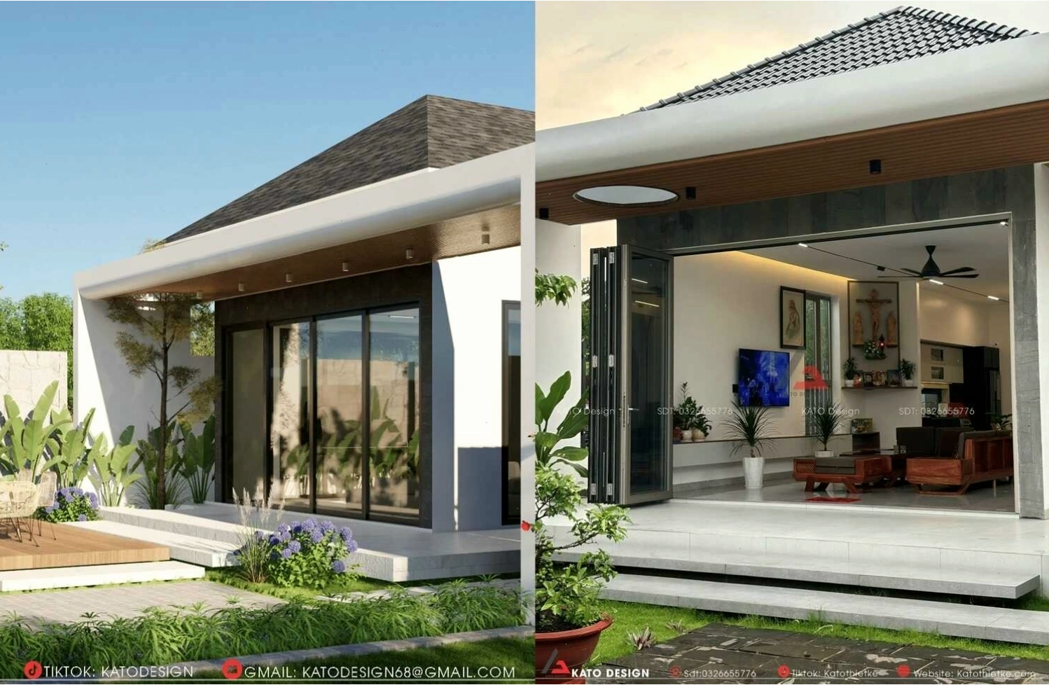 Thực tế nhà cấp 4 tầm 200 triệu so với bản vẽ 3D, thể hiện sự hài hòa giữa thiết kế và công năng