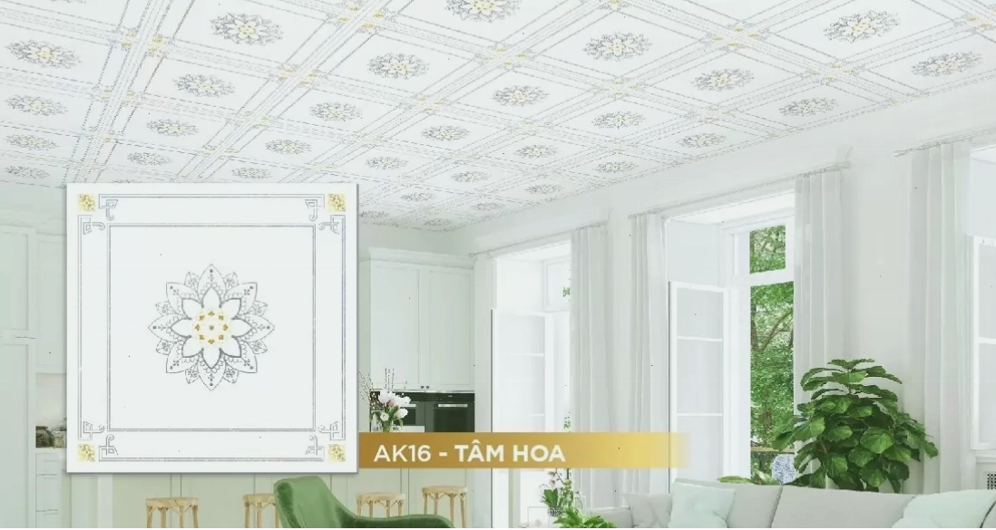Trần trang trí Vĩnh Tường DECO® Ánh Kim Tâm Hoa được lắp đặt