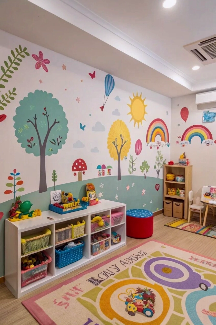 Trang trí cửa lớp học mầm non với decal và hình vẽ sinh động