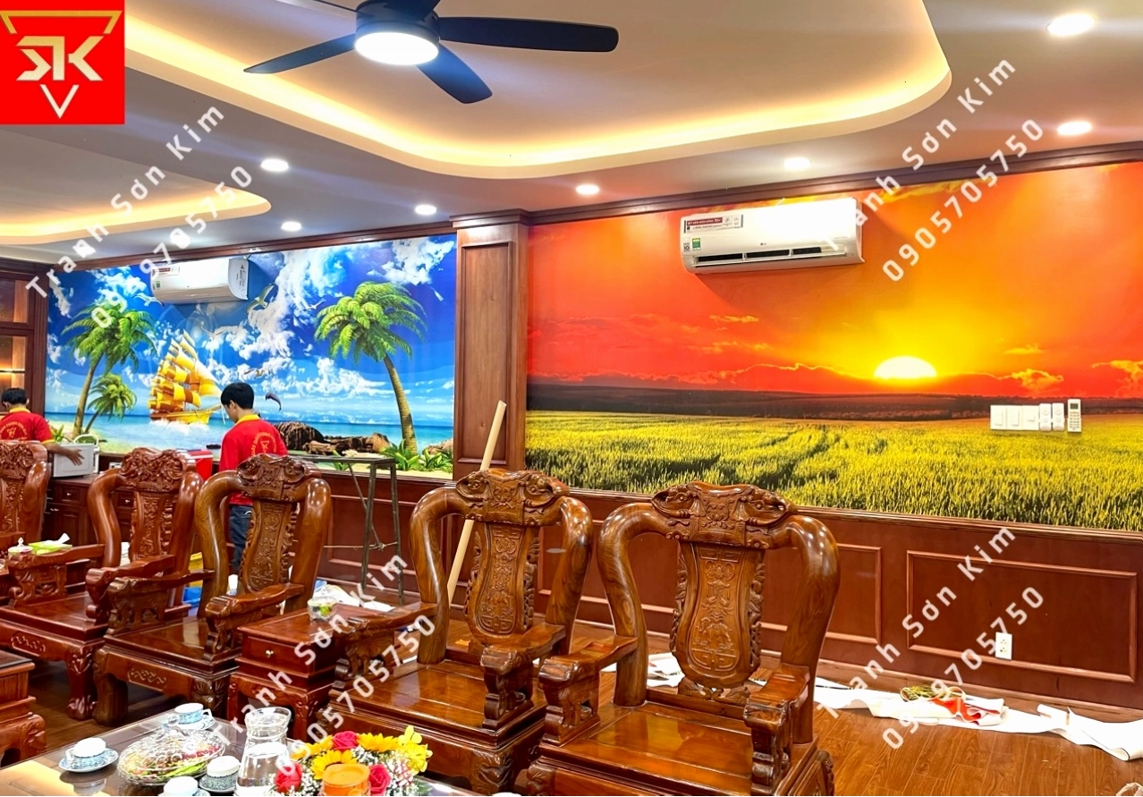 Tranh dán tường phong cảnh cánh đồng hoa rực rỡ