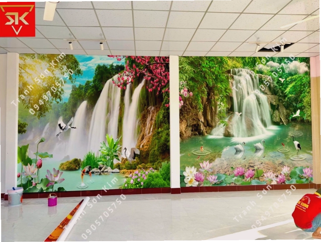 Tranh dán tường phong cảnh rừng cây xanh mát