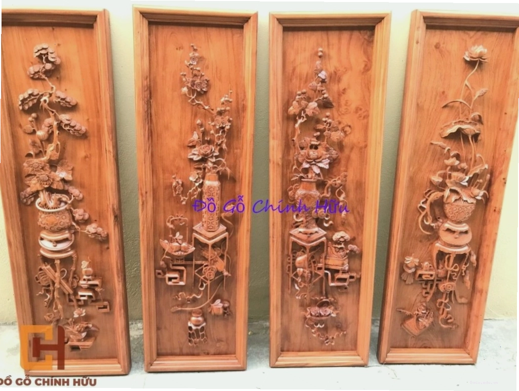 Tranh gỗ tứ quý đẹp với các chi tiết đục tinh xảo