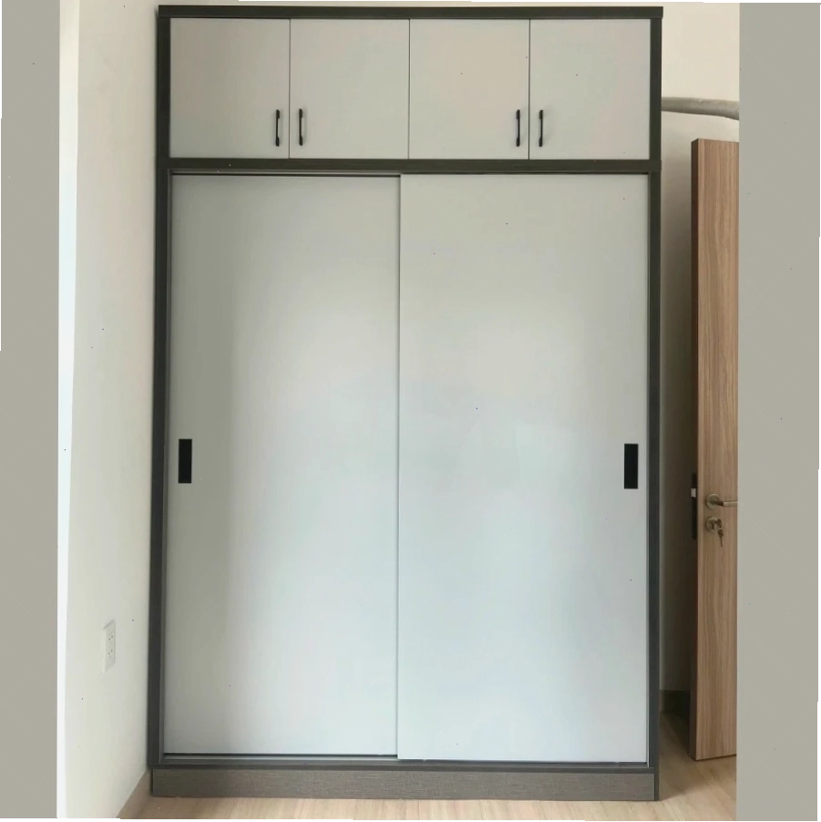 Tủ áo cửa lùa gỗ công nghiệp màu xám, thiết kế đơn giản, giá rẻ, phù hợp nhiều không gian