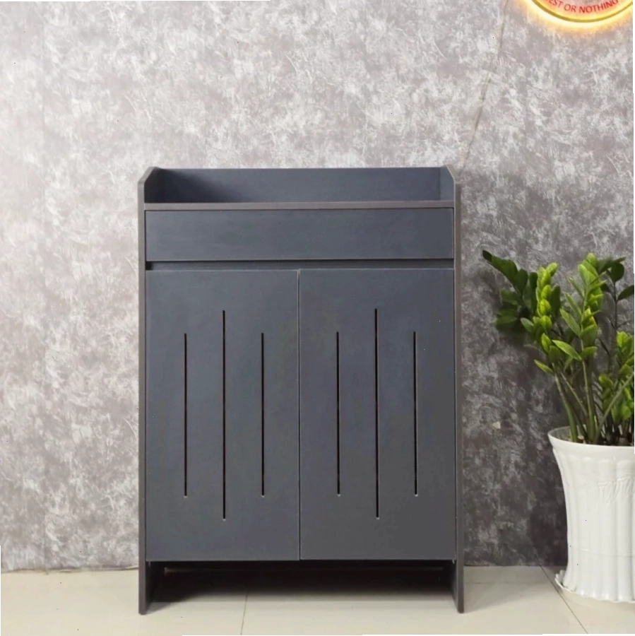 Tủ giày gỗ công nghiệp 2 cánh màu xám, giá rẻ, thiết kế đơn giản, phù hợp nhiều gia đình