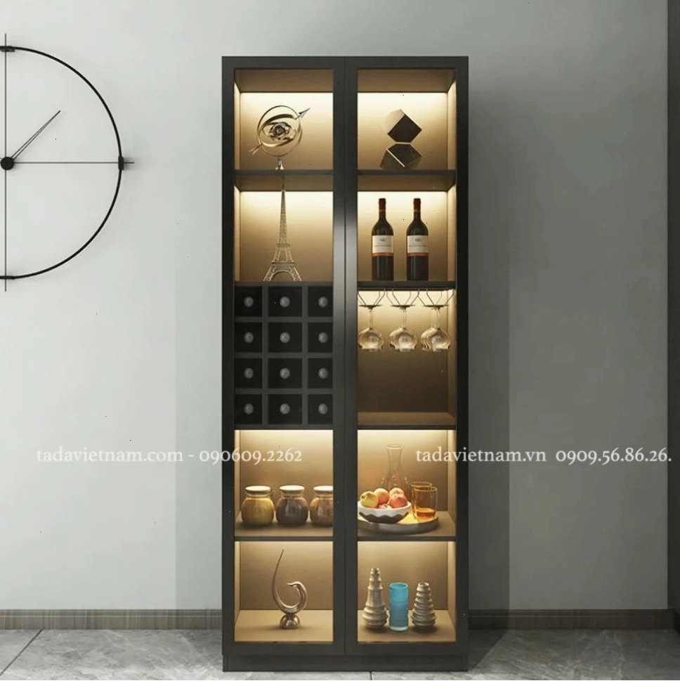 Tủ rượu khung gỗ cánh kính TD16141, sang trọng và đẳng cấp, làm từ gỗ MDF.