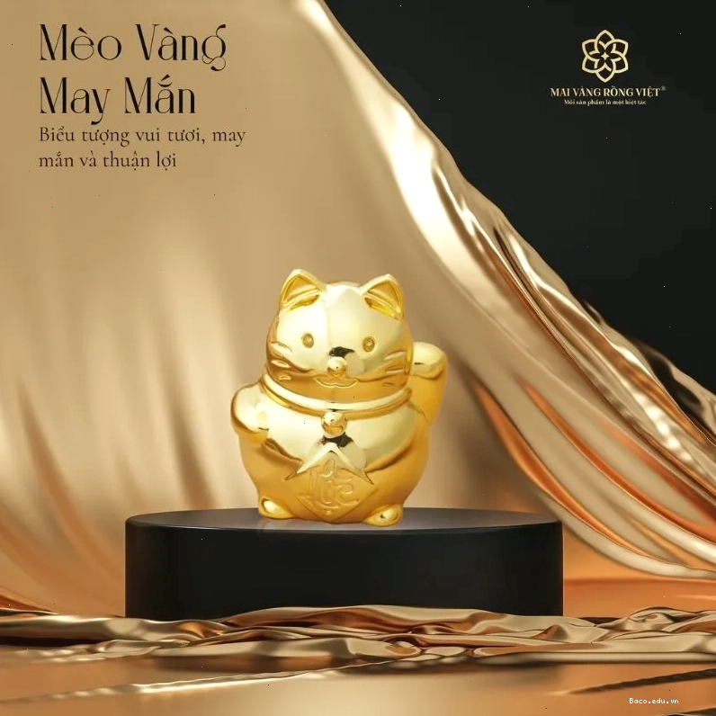 Tượng mèo thần tài mạ vàng 24k thu hút tài lộc