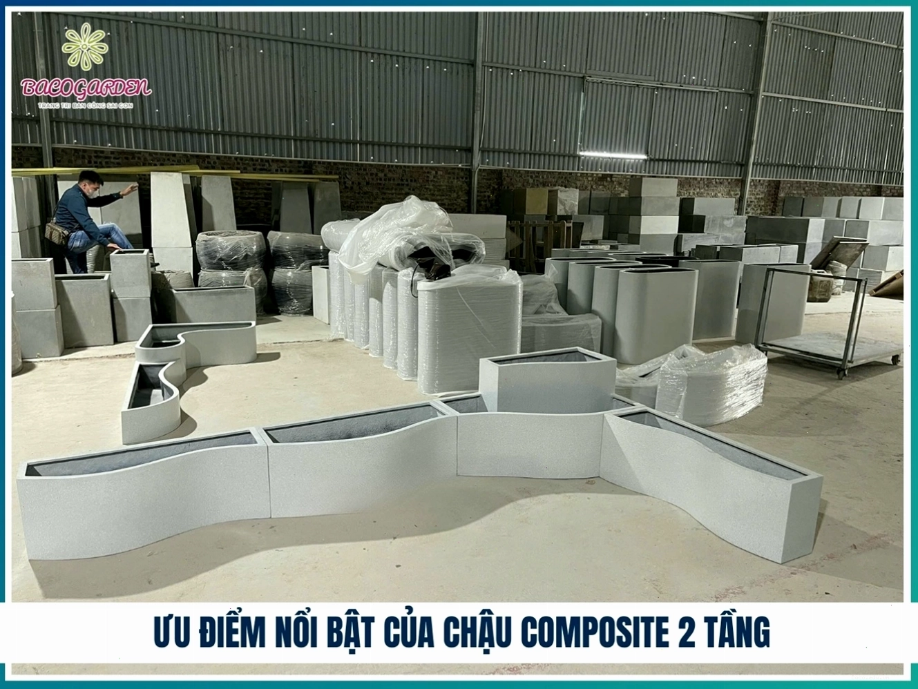 Ưu điểm nổi bật của chậu composite 2 tầng: tùy chỉnh kích thước, màu sắc, dễ dàng kết hợp cây trồng