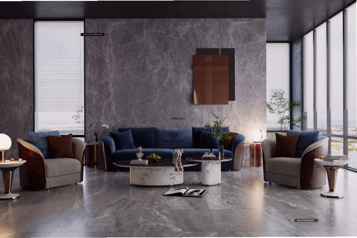 Vân đá marble màu xám ốp phòng khách hiện đại
