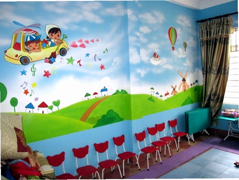 Vẽ tranh tường lớp học cho các bé