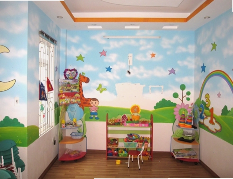 Vẽ tranh tường lớp học mẫu giáo